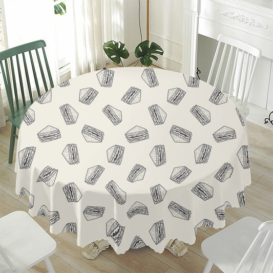 Grey Doodle Sandwich Pattern Print Waterproof Round Tablecloth