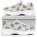 Grey Doodle Sandwich Pattern Print White Chunky Shoes