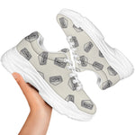 Grey Doodle Sandwich Pattern Print White Chunky Shoes