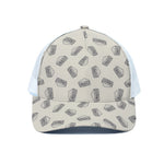 Grey Doodle Sandwich Pattern Print White Mesh Trucker Cap