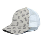 Grey Doodle Sandwich Pattern Print White Mesh Trucker Cap
