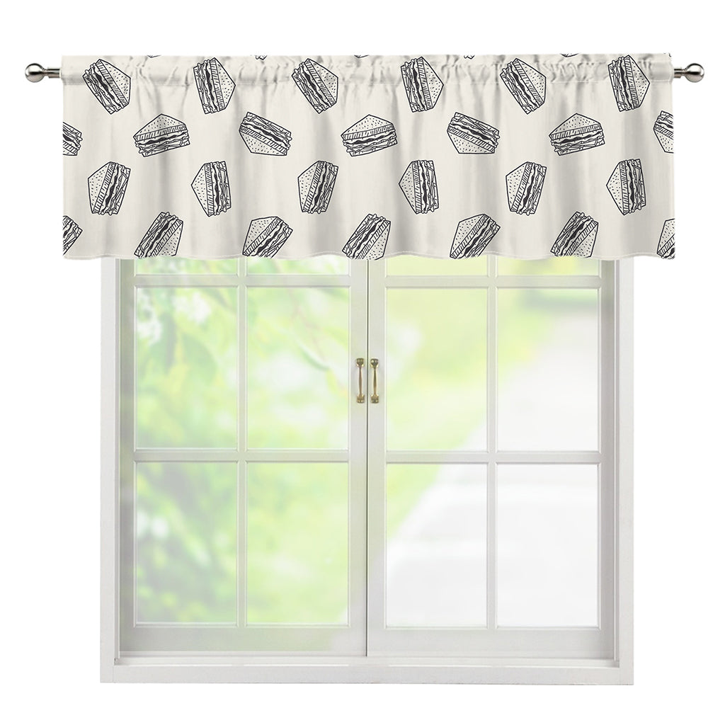Grey Doodle Sandwich Pattern Print Window Valance