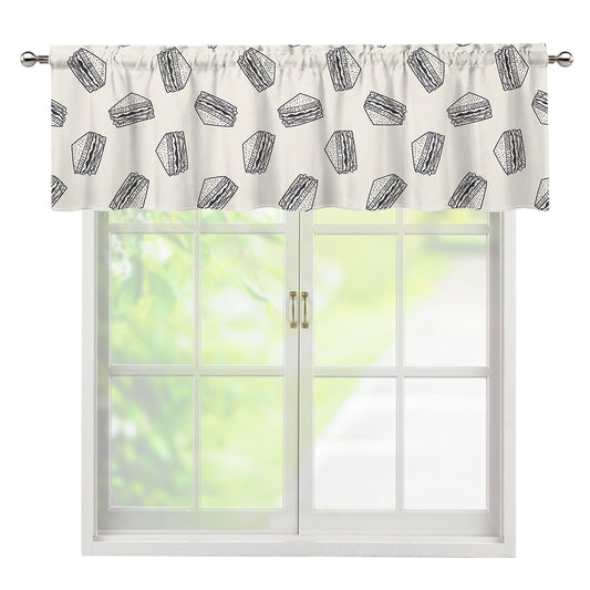 Grey Doodle Sandwich Pattern Print Window Valance