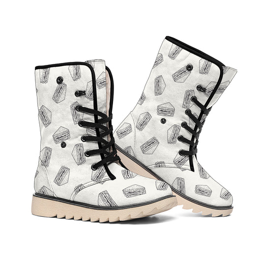 Grey Doodle Sandwich Pattern Print Winter Boots