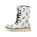 Grey Doodle Sandwich Pattern Print Winter Boots