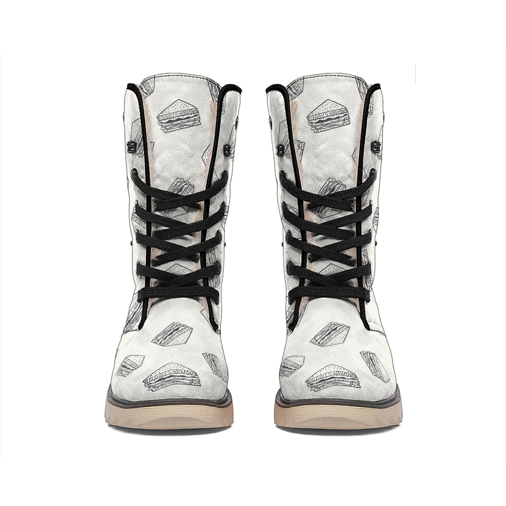Grey Doodle Sandwich Pattern Print Winter Boots