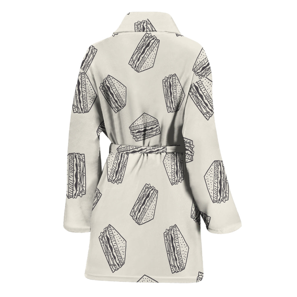Grey Doodle Sandwich Pattern Print Women's Bathrobe