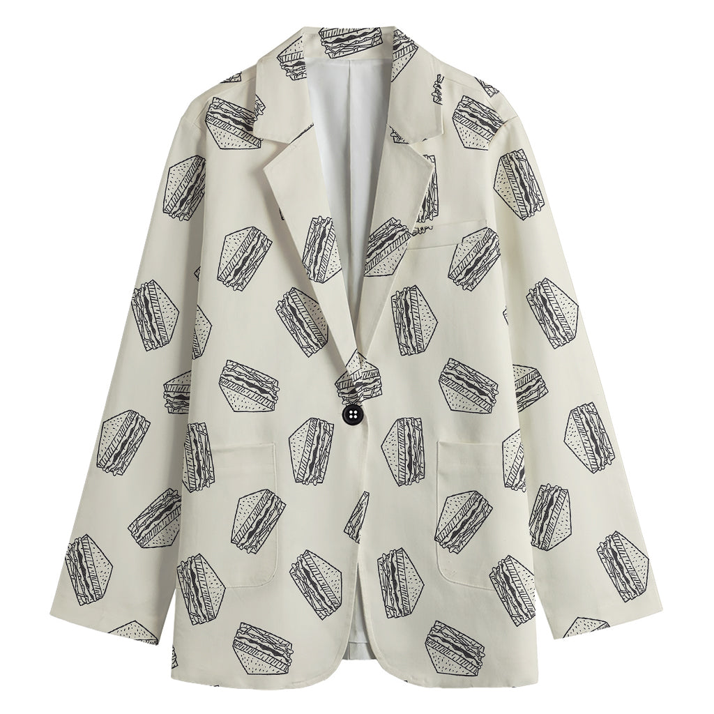 Grey Doodle Sandwich Pattern Print Women's Blazer