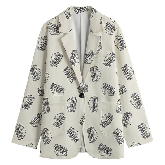 Grey Doodle Sandwich Pattern Print Women's Blazer