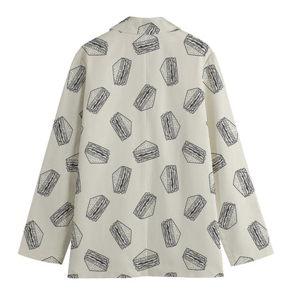 Grey Doodle Sandwich Pattern Print Women's Blazer