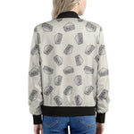 Grey Doodle Sandwich Pattern Print Women's Bomber Jacket