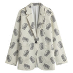 Grey Doodle Sandwich Pattern Print Women's Cotton Blazer