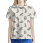 Grey Doodle Sandwich Pattern Print Women's Polo Shirt