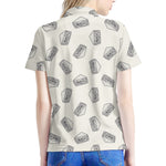 Grey Doodle Sandwich Pattern Print Women's Polo Shirt