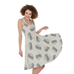 Grey Doodle Sandwich Pattern Print Women's Sleeveless Dress