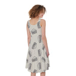 Grey Doodle Sandwich Pattern Print Women's Sleeveless Dress