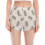 Grey Doodle Sandwich Pattern Print Women's Split Running Shorts