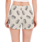 Grey Doodle Sandwich Pattern Print Women's Split Running Shorts
