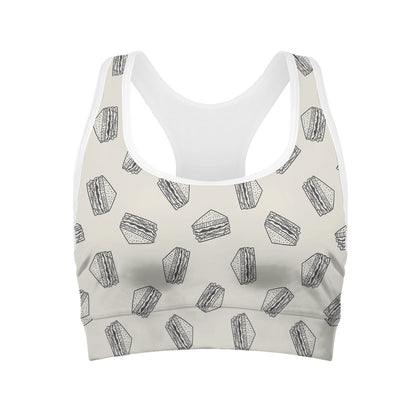 Grey Doodle Sandwich Pattern Print Women's Sports Bra