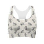 Grey Doodle Sandwich Pattern Print Women's Sports Bra