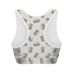Grey Doodle Sandwich Pattern Print Women's Sports Bra