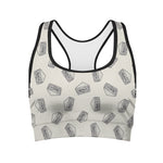 Grey Doodle Sandwich Pattern Print Women's Sports Bra