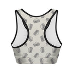 Grey Doodle Sandwich Pattern Print Women's Sports Bra