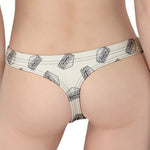 Grey Doodle Sandwich Pattern Print Women's Thong