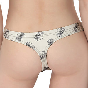 Grey Doodle Sandwich Pattern Print Women's Thong