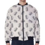 Grey Doodle Sandwich Pattern Print Zip Sleeve Bomber Jacket