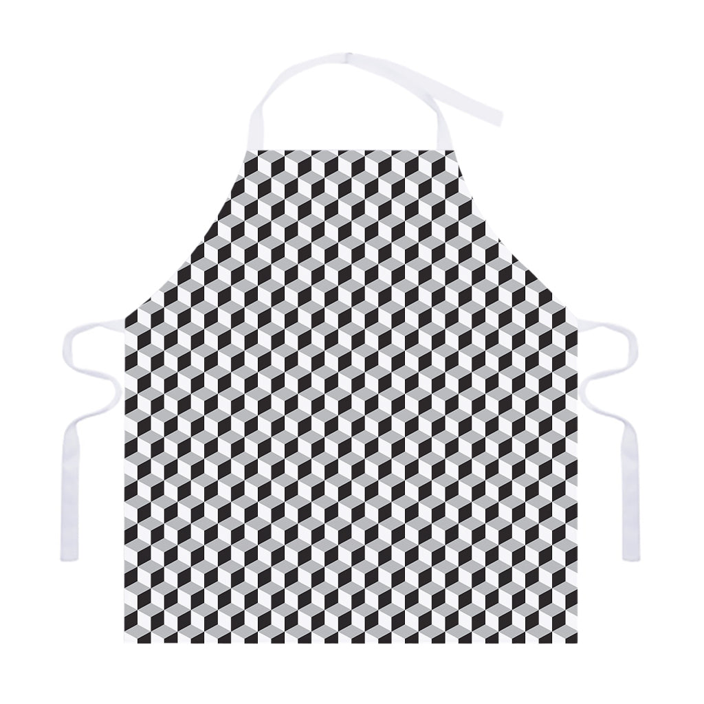 Grey Geometric Cube Shape Pattern Print Adjustable Apron