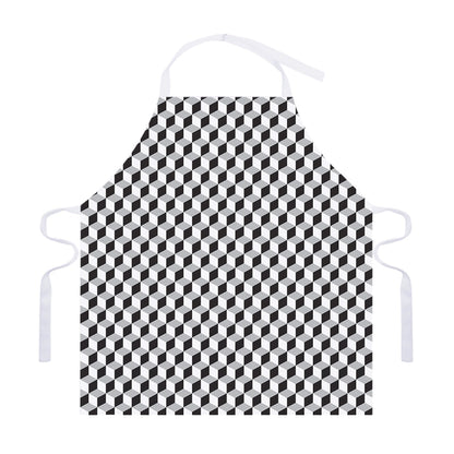 Grey Geometric Cube Shape Pattern Print Adjustable Apron