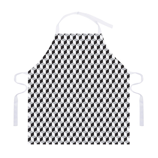 Grey Geometric Cube Shape Pattern Print Adjustable Apron