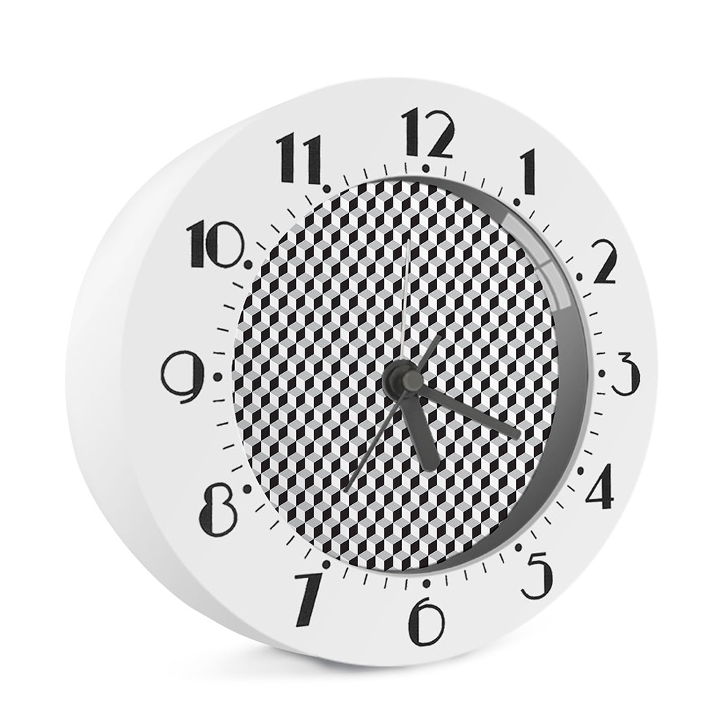Grey Geometric Cube Shape Pattern Print Alarm Clock