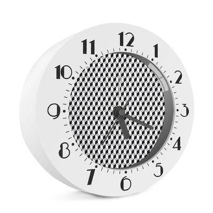 Grey Geometric Cube Shape Pattern Print Alarm Clock