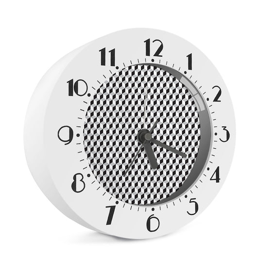 Grey Geometric Cube Shape Pattern Print Alarm Clock