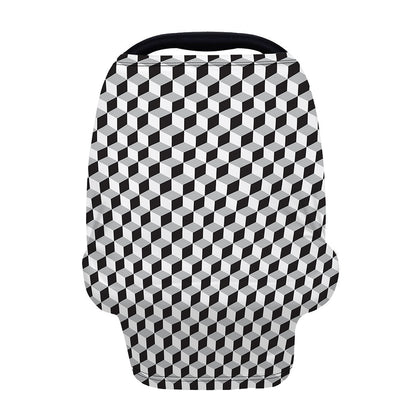 Grey Geometric Cube Shape Pattern Print Baby Seat Cover