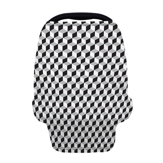 Grey Geometric Cube Shape Pattern Print Baby Seat Cover