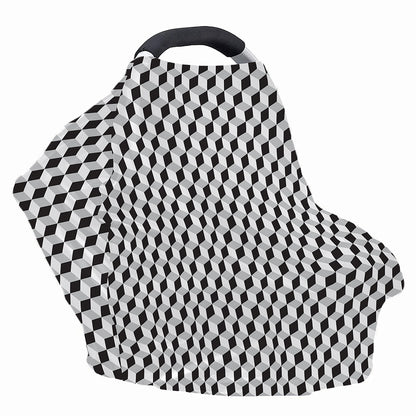 Grey Geometric Cube Shape Pattern Print Baby Seat Cover
