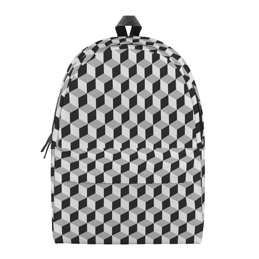 Grey Geometric Cube Shape Pattern Print Backpack