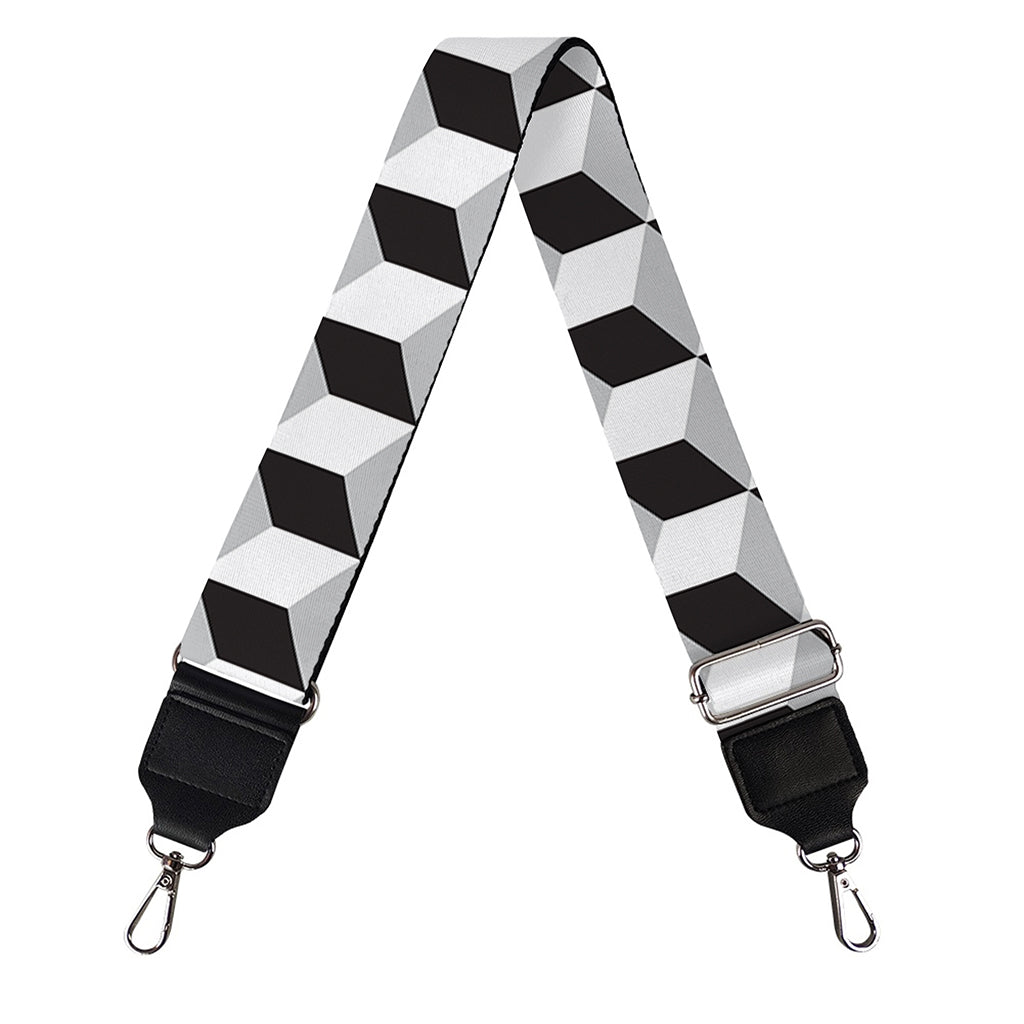 Grey Geometric Cube Shape Pattern Print Bag Strap