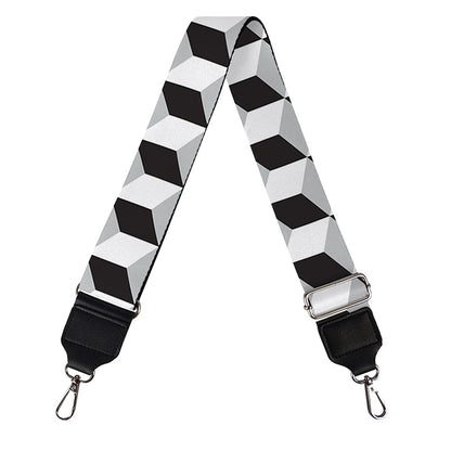 Grey Geometric Cube Shape Pattern Print Bag Strap