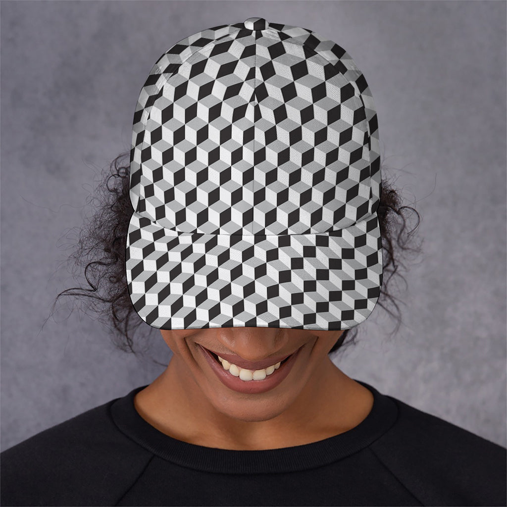 Grey Geometric Cube Shape Pattern Print Baseball Cap