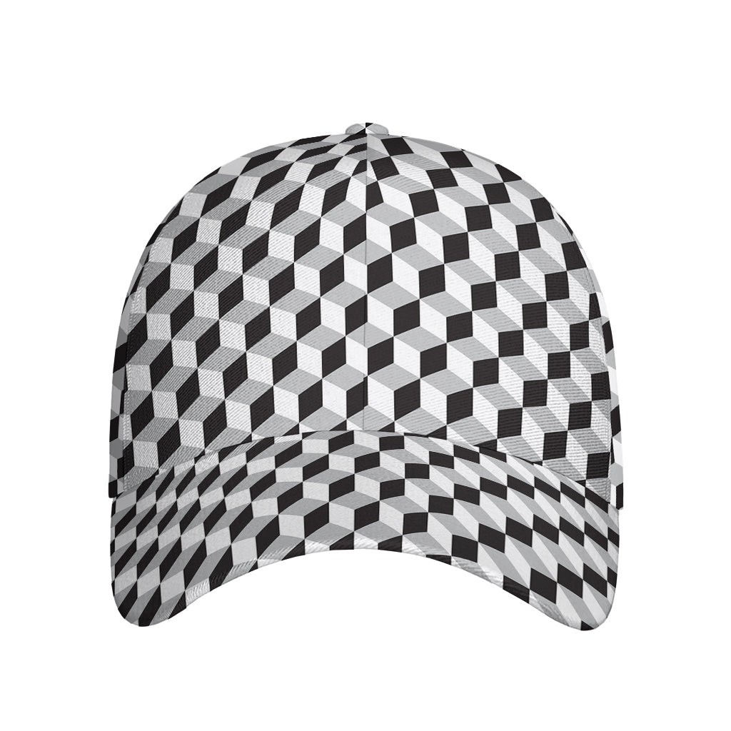 Grey Geometric Cube Shape Pattern Print Baseball Cap