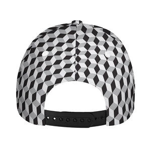 Grey Geometric Cube Shape Pattern Print Baseball Cap