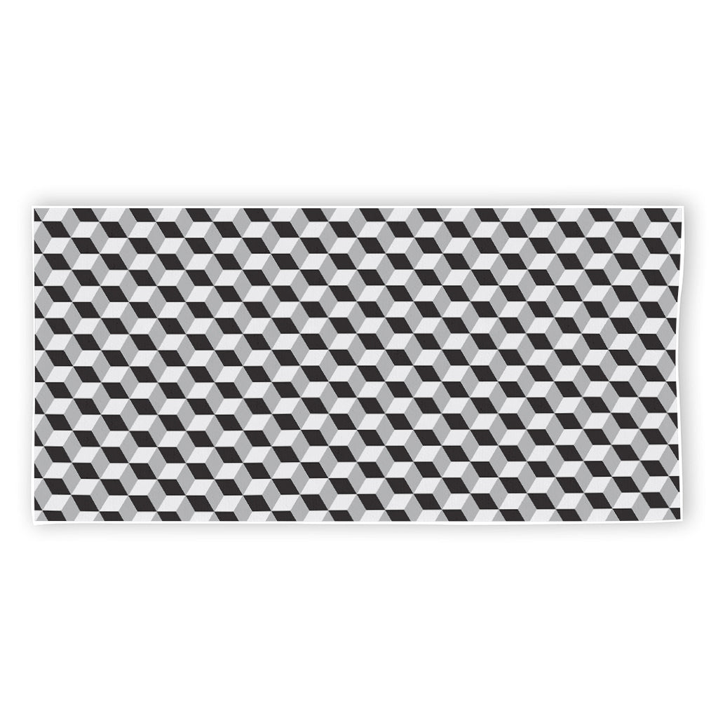 Grey Geometric Cube Shape Pattern Print Beach Towel