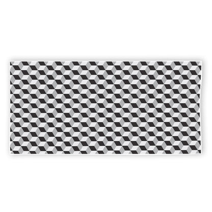 Grey Geometric Cube Shape Pattern Print Beach Towel