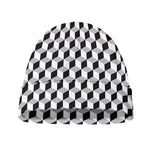 Grey Geometric Cube Shape Pattern Print Beanie