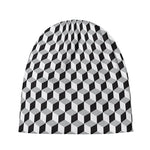 Grey Geometric Cube Shape Pattern Print Beanie