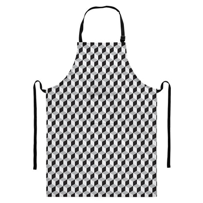 Grey Geometric Cube Shape Pattern Print Bib Apron With Pocket